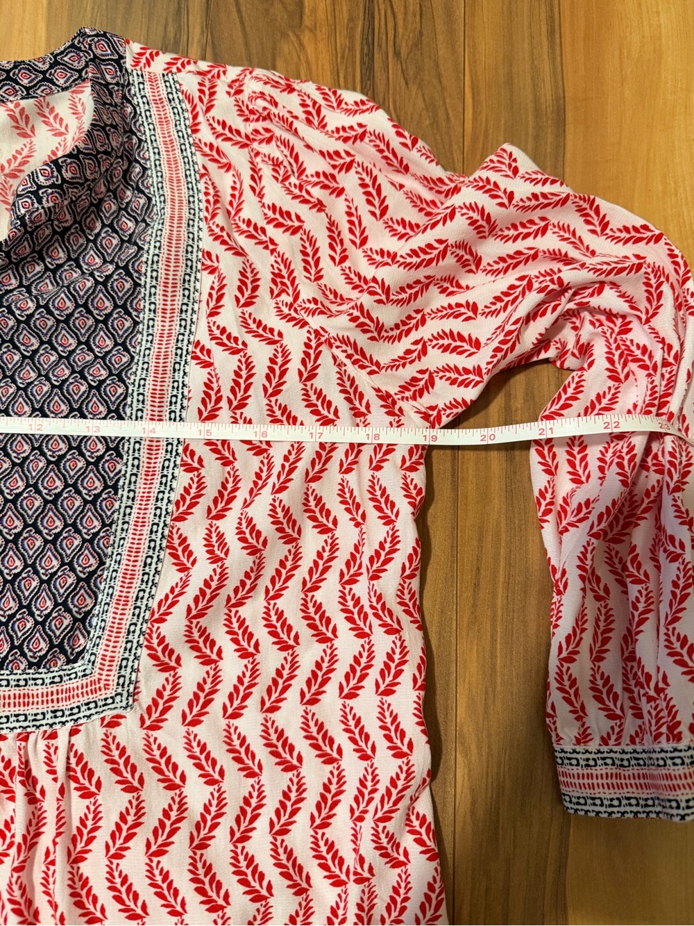 LOFT Red and Navy Printed Tunic Blouse - Picture 6 of 9
